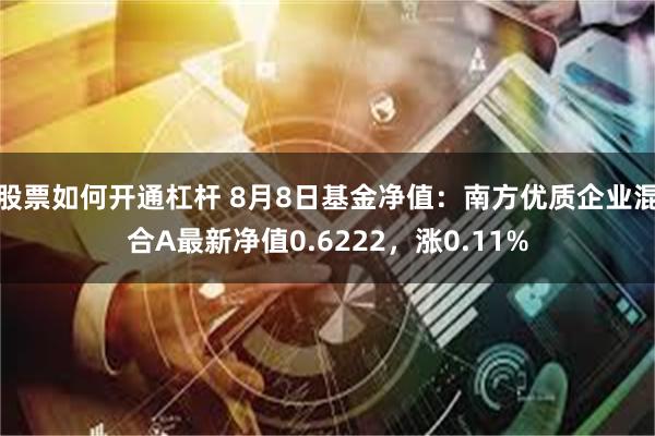 股票如何开通杠杆 8月8日基金净值：南方优质企业混合A最新净值0.6222，涨0.11%